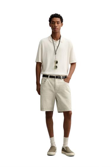 Zara 標準版型牛仔百慕達短褲 - 灰色