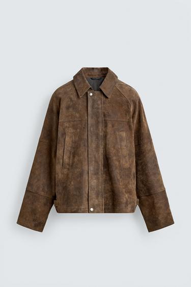 FADED-EFFECT SUEDE LEATHER JACKET - Brown by Zara