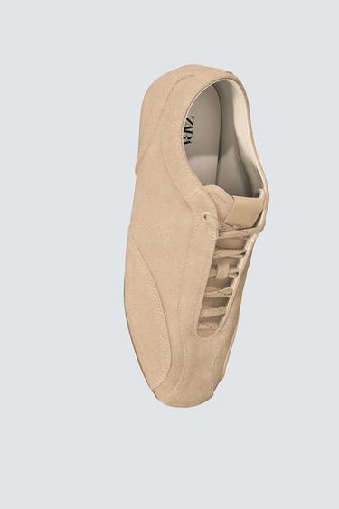 Zara LEATHER SNEAKERS WITH ULTRA-THIN SOLE - Sandy Brown - Image 0