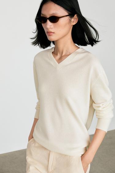 Pull en maille 100 % cachemire - Écru de Zara