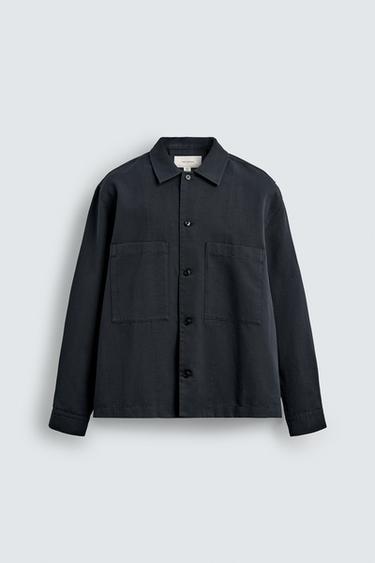 Zaras SKJORTJACKA REGULAR FIT MED FICKOR - Mörkt marinblå