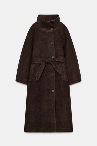 WOOL BLEND COAT WITH BELT - Brown by Zara - Image 0