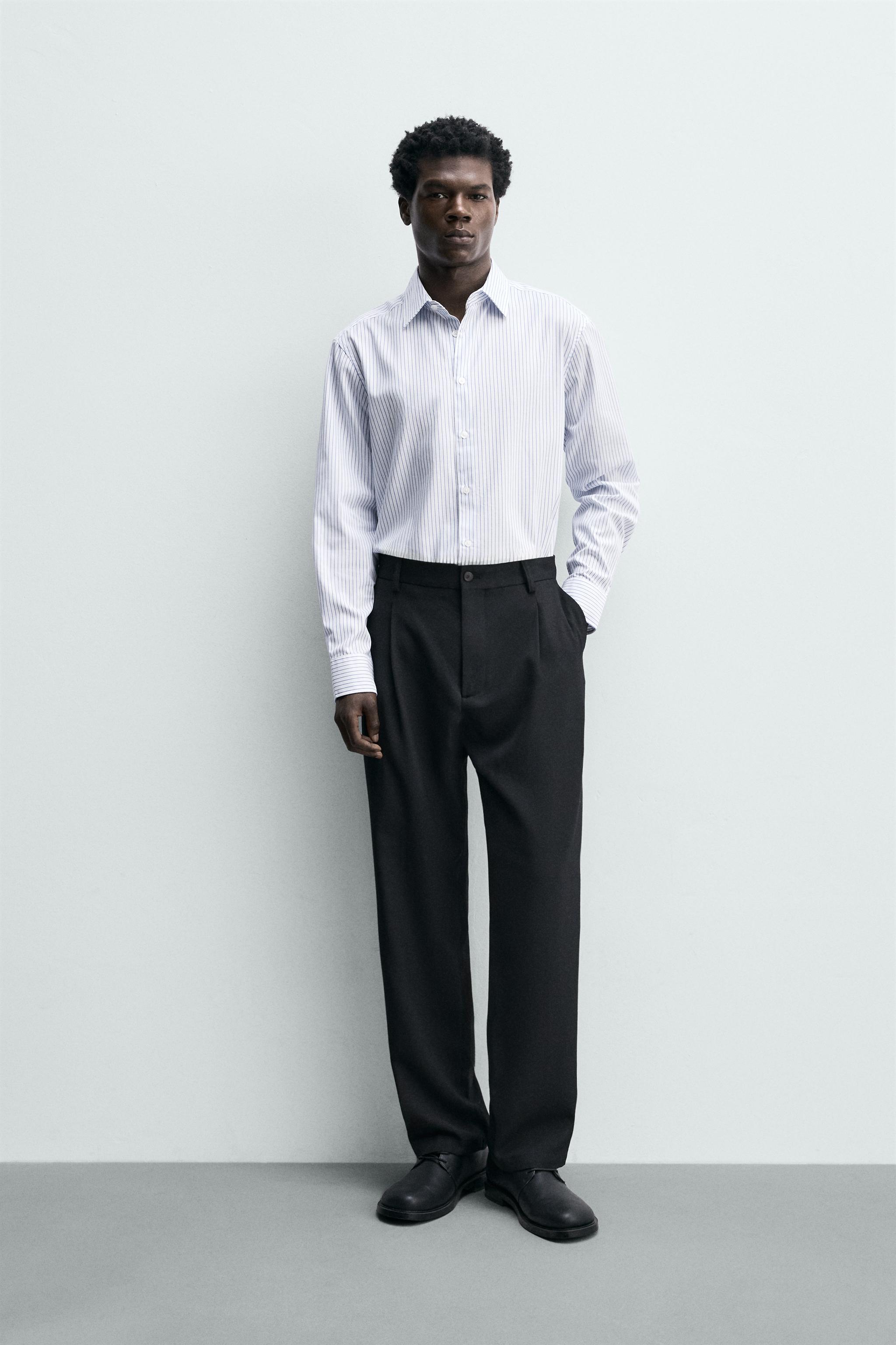 イージーケアテクスチャーシャツ - ホワイト/ネイビーブルー | ZARA
