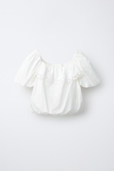 EMBROIDERED VOLUMINOUS TOP - White by Zara - Image 0