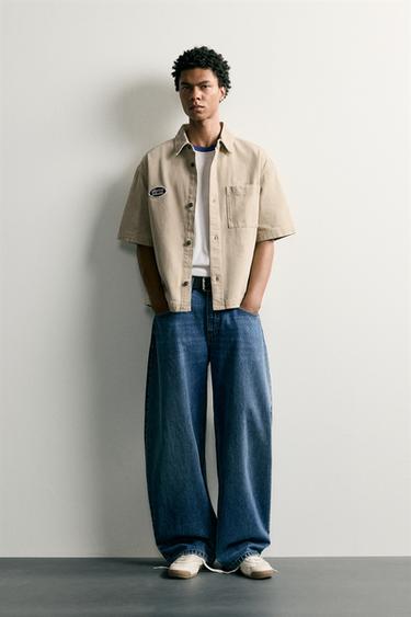 Zara EMBROIDERED PATCH BOXY OVERSHIRT - taupe brown - Image 0