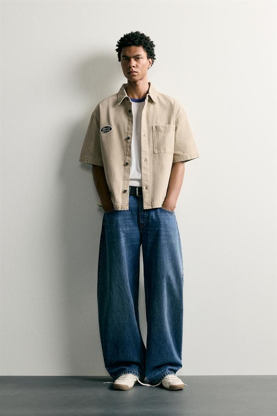 BOXY FIT EMBROIDERED PATCH OVERSHIRT - camel by Zara - Image 0