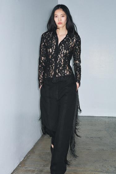 Zara ZW COLLECTION LACE SHIRT - Black