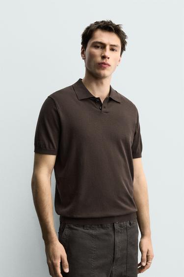 POLO PUNTO REGULAR FIT ALGODÓN - LINO - Chocolate de Zara