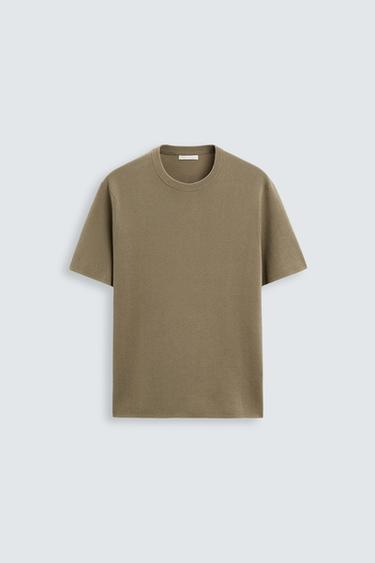 RELAXED FIT KNIT T-SHIRT - camel by Zara