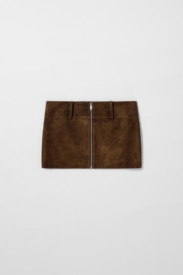 JUPE EN CUIR DE DAIM KATE MOSS X ZARA - Marron de Zara - Image 2