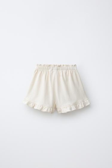 TROPICAL PRINT RUFFLE HEM BERMUDA SHORTS - Ecru by Zara - Image 1