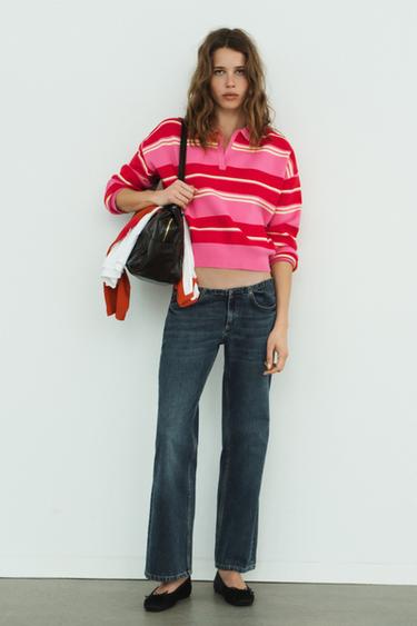 Zara STRIPED POLO SWEATER - Multicolored