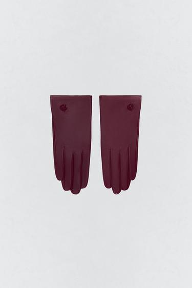 EMBROIDERED LEATHER GLOVES SOSHIOTSUKI X ZARA - Burgundy by Zara