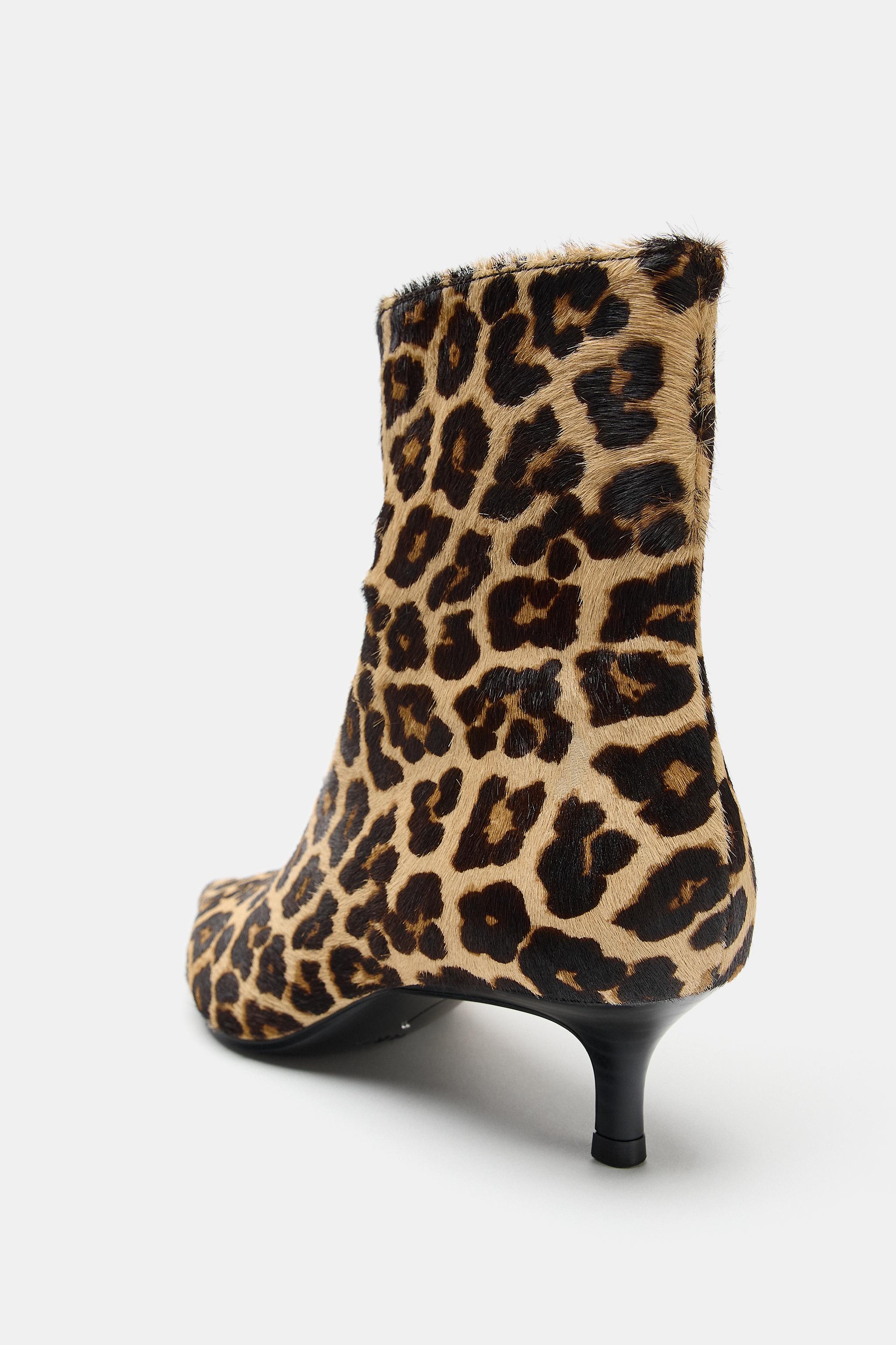 PRINTED LEATHER KITTEN ANKLE BOOTS