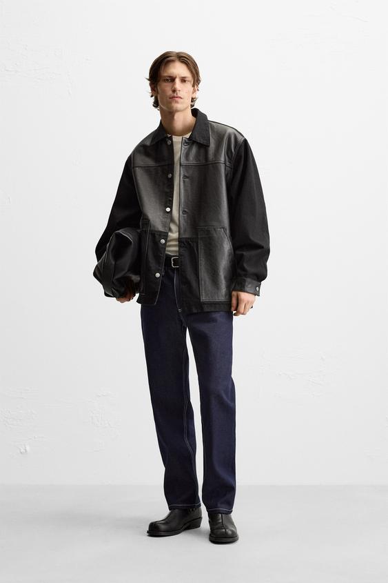 コンビレザーデニムジャケット - ブラック | ZARA Japan / 日本