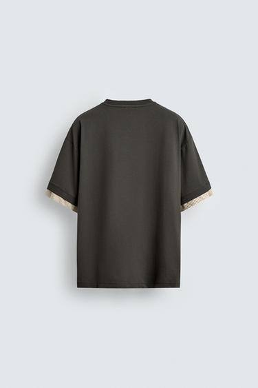 CONTRAST SLEEVE T-SHIRT - Grey green by Zara - Image 7
