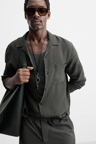 100% LINEN SHIRT - Grey / Tan by Zara - Image 4