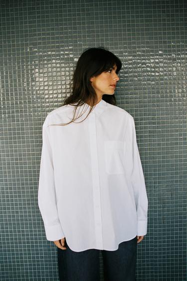 CAMISA POPELÍN BOLSILLO - Blanco de Zara