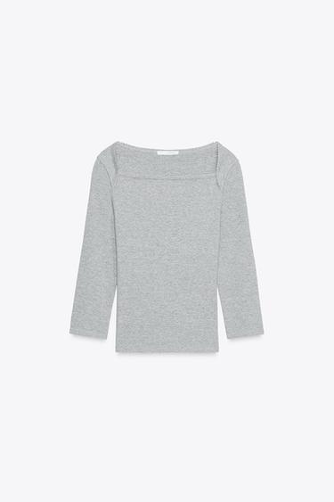 ÁO PHÔNG COTTON MODAL - Màu ghi xám từ Zara