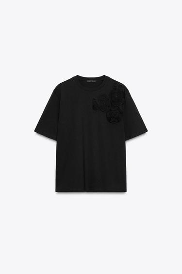 CAMISETA FLOR RELIVE - Negro de Zara
