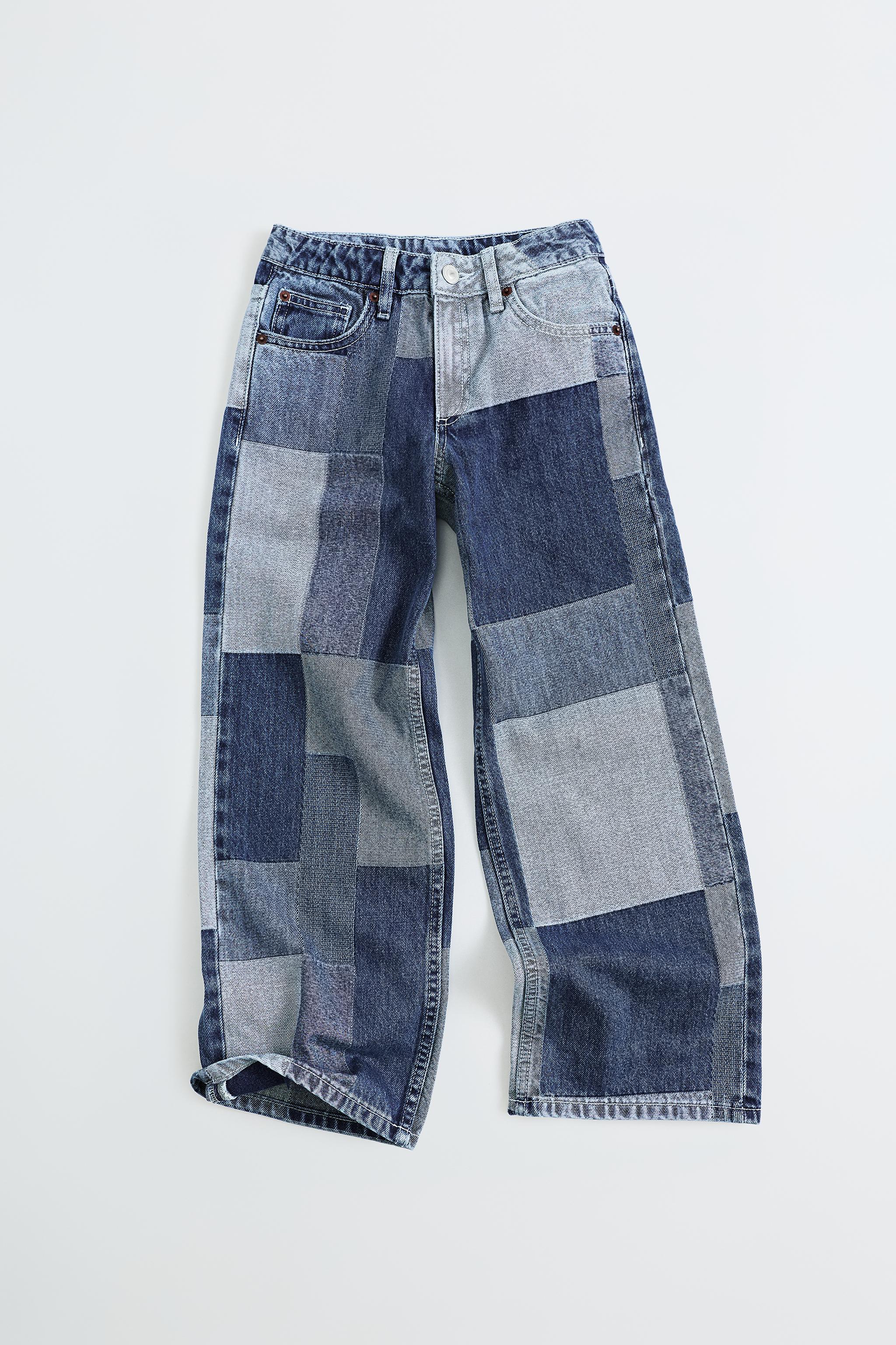 PATCHWORK WIDE LEG JEANS — Blue