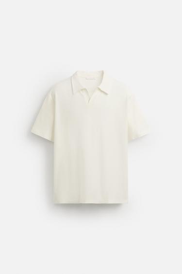 Zara TEXTURED POLO SHIRT - Oyster-white