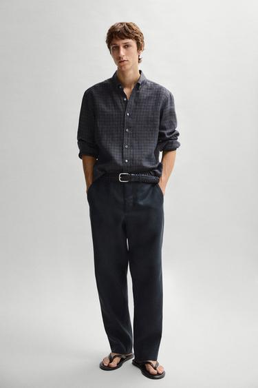 Camisa regular fit cuadros 100% lino - Plomo de Zara
