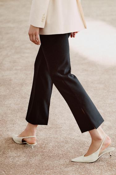 Zara LEATHER KITTEN HEEL SHOES - Off White - Image 0