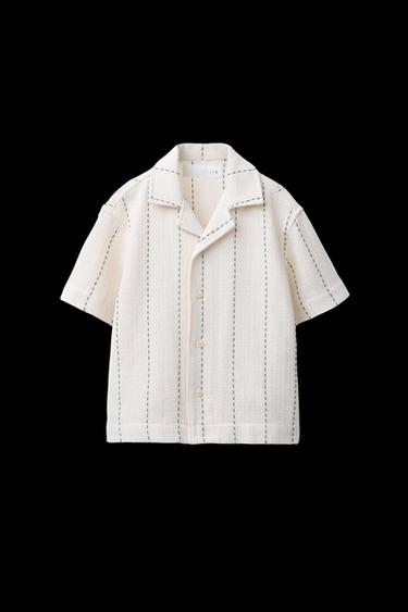 Zara RUSTIC SHIRT WITH STRIPE EMBROIDERY - Ecru - Image 0