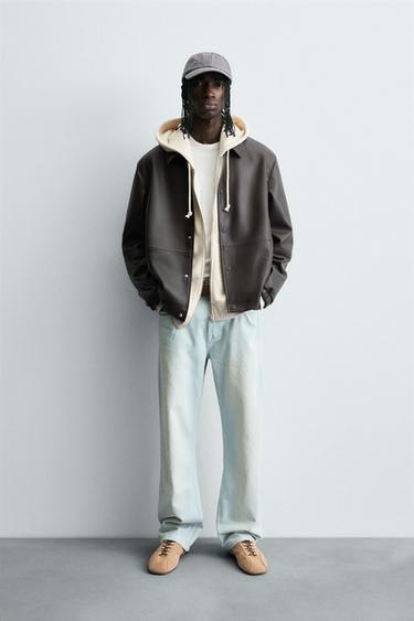 جاكيت من الجلد الاصطناعي - بني الخاص بـ Zara