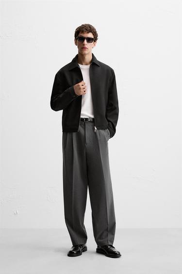 CALÇA WIDE FIT COM PREGAS - Cinza-vigoré da Zara - Imagem 0