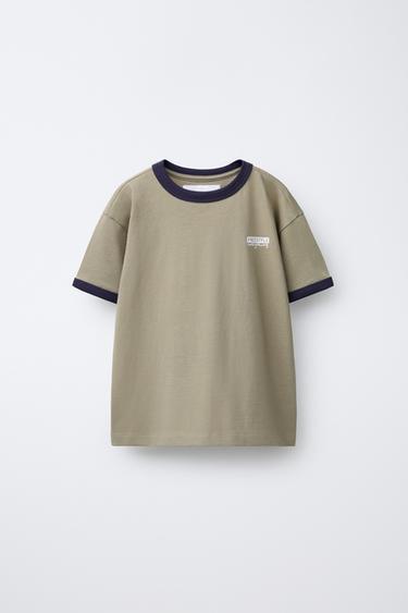 Zaras T-SHIRT MED KONTRASTERANDE KANTBAND - Khaki
