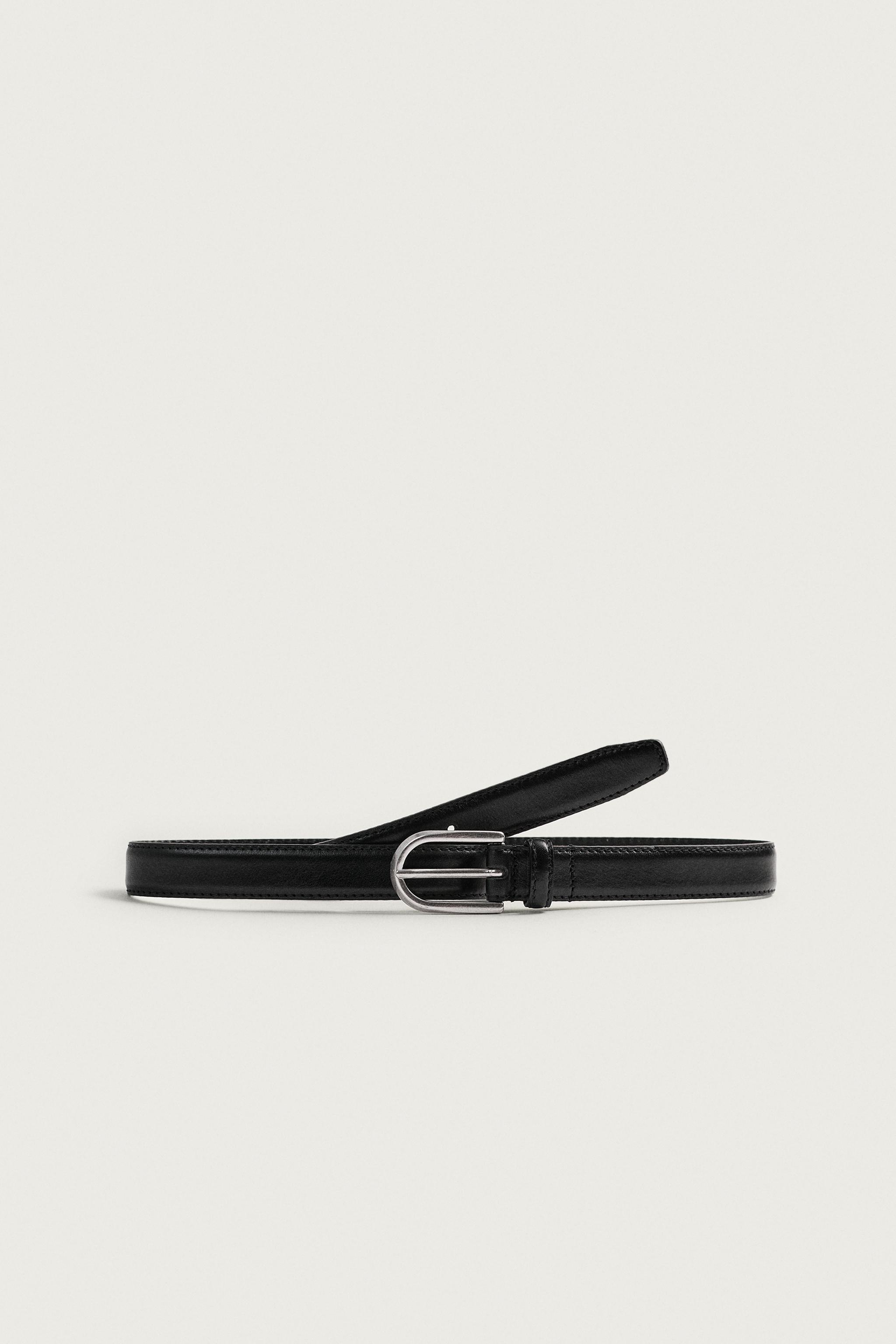 NARROW LEATHER BELT — Black