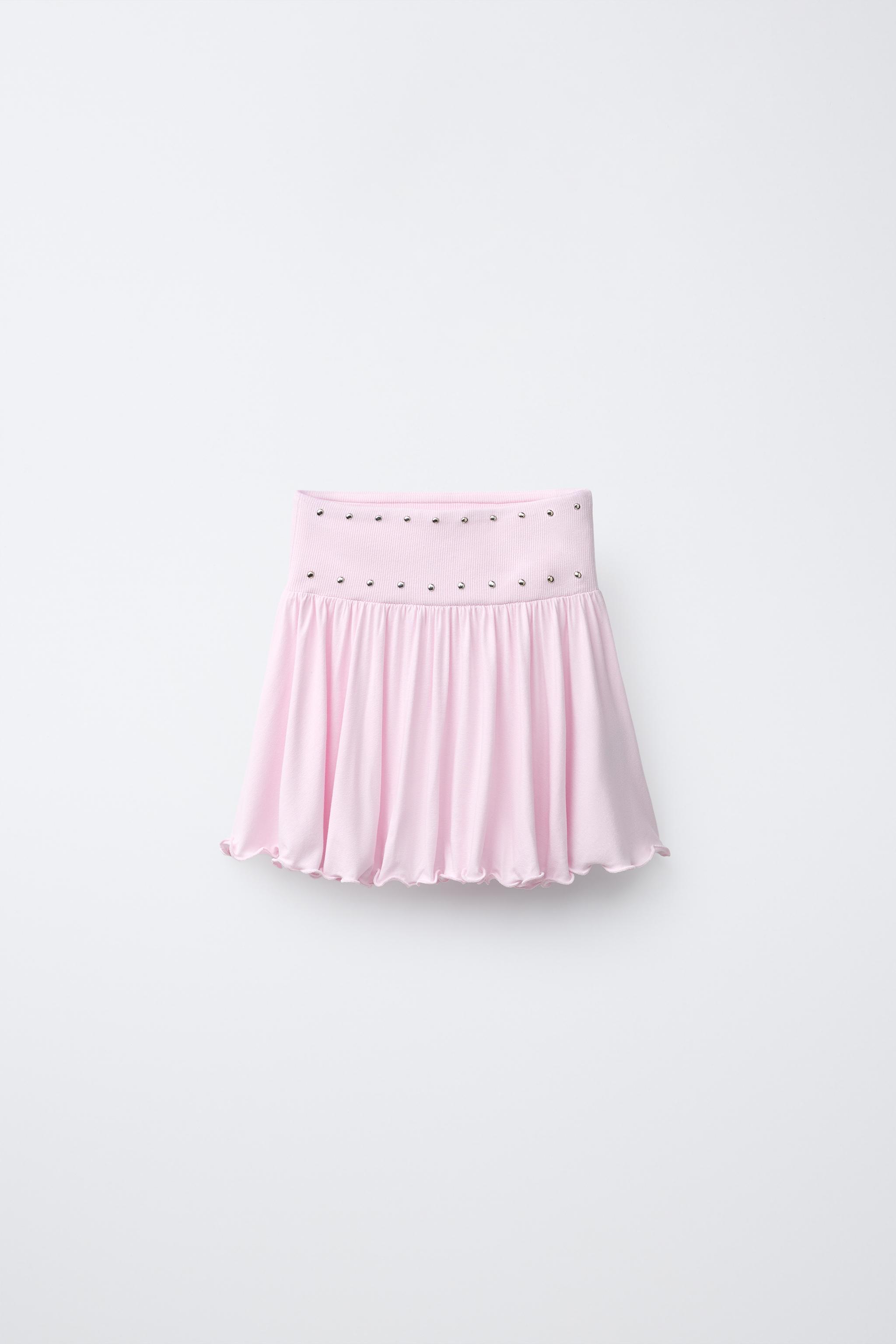 夏SALE⭐︎未使用⭐︎dosa フリル付きシルク ストラップ　スカート　ピンク スタッズ付きフリルスカート - ピンク | ZARA Japan / 日本