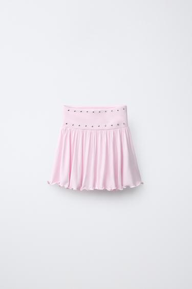 CHÂN VÁY BÈO ĐÍNH TÁN - Màu hồng từ Zara