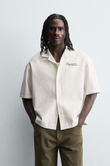 CAMISA RELAXED FIT ESTAMPADO - Blanco roto de Zara