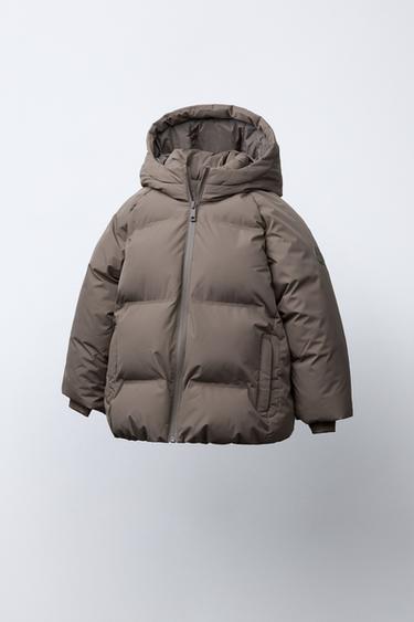 WATER-REPELLENT HOODED PUFFER COAT - Brown / Taupe by Zara