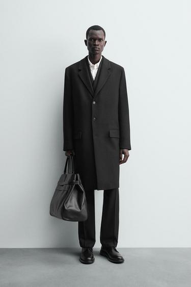 معطف خفيف 100% صوف - أسود by Zara