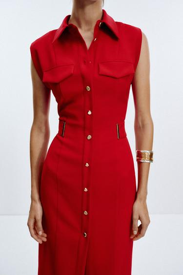 CREPE MIDI FITTED DRESS - Red by Zara - Image 3