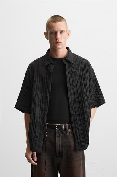 JACQUARD CREASED-EFFECT SHIRT - Black by Zara