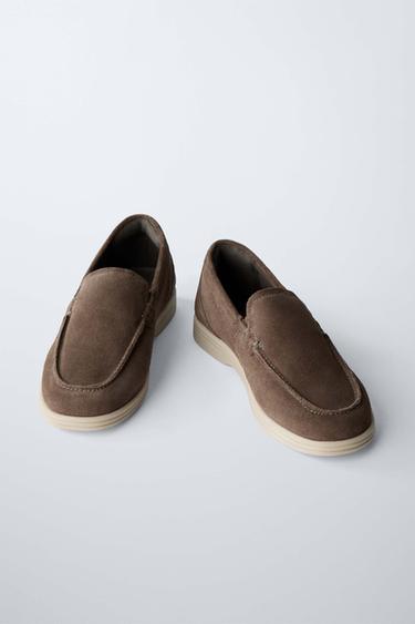 Zara SUEDE DECK SHOES - Brown