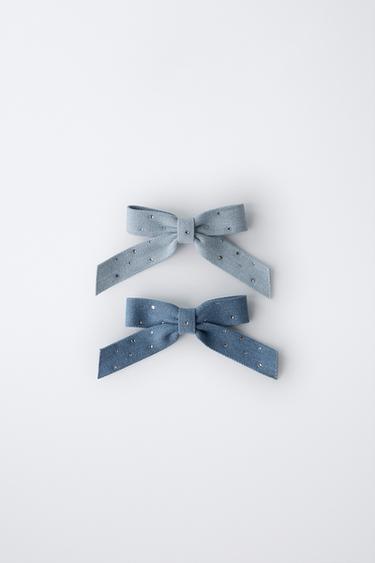 PACK OF TWO RHINESTONE BOW HAIR CLIPS - Blue by Zara