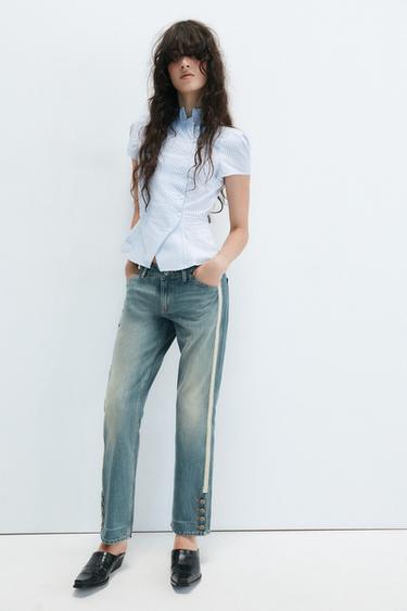 JEANS RECTOS DENIM TRF BANDAS LATERALES TIRO MEDIO - Azul de Zara