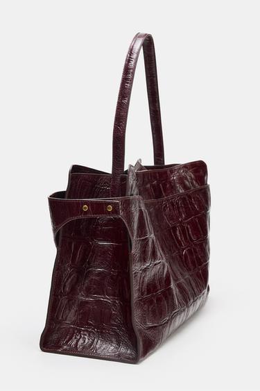 MAXI CITY BAG WITH EMBOSSED LEATHER EFFECT - Plum Purple by Zara - Image 3