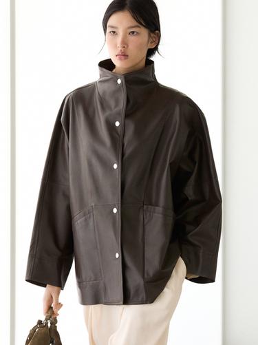 Zara Nappa leather cape with pockets - Brown