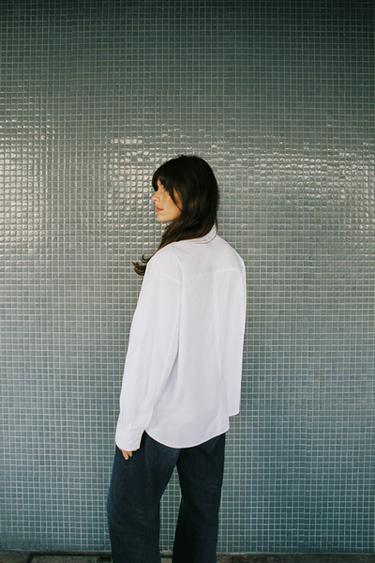 POPLIN SHIRT WITH POCKET - White by Zara - Image 3
