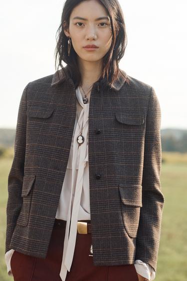 Zara LIMITED EDITION PLAID BLAZER - Brown