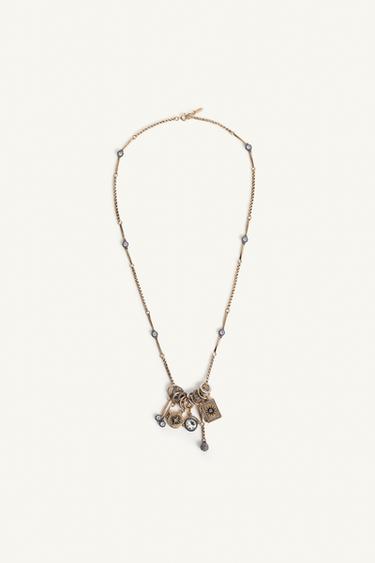 Zara LIMITED EDITION LONG NECKLACE WITH JEWELLED HOOP CHARMS - Gold / Silver