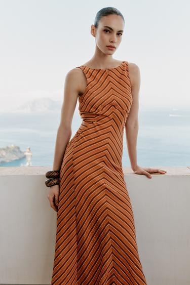 STRIPED MIDI DRESS WITH OPEN BACK - Brown Stripes by Zara
