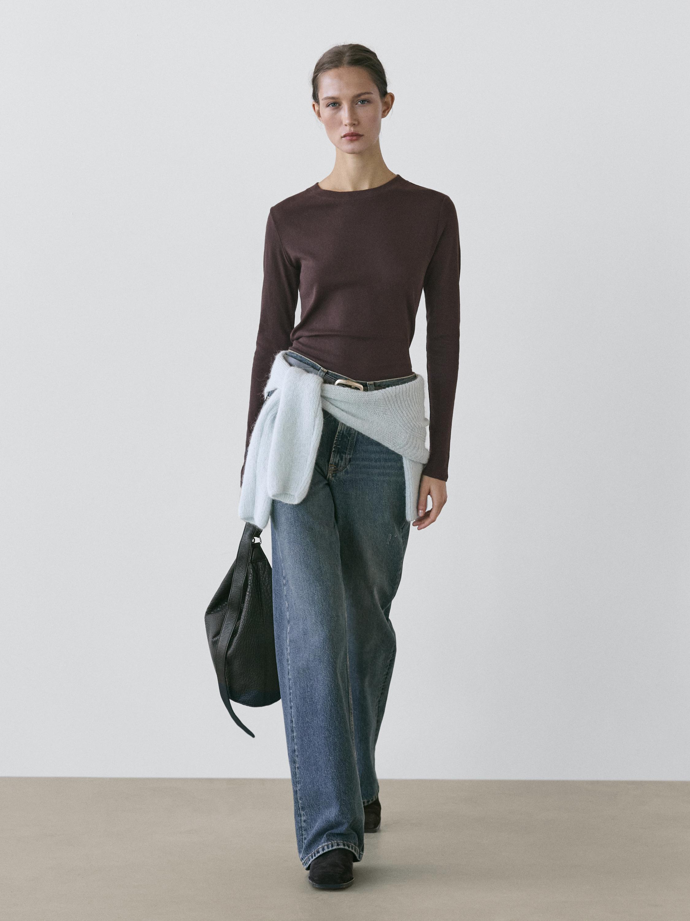 Long-sleeve cotton blend T-shirt